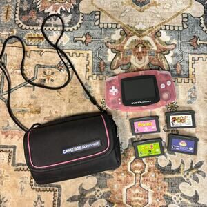 Nintendo Game Boy Advance Console - Clear Fuchsia Pink W/ Case & 4 Games